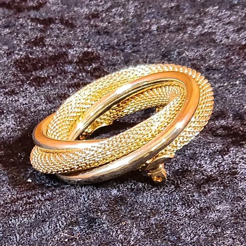 Vintage Monet Gold Tone Brooch | Flashback Circle Pin Textured Designer Jewelry
